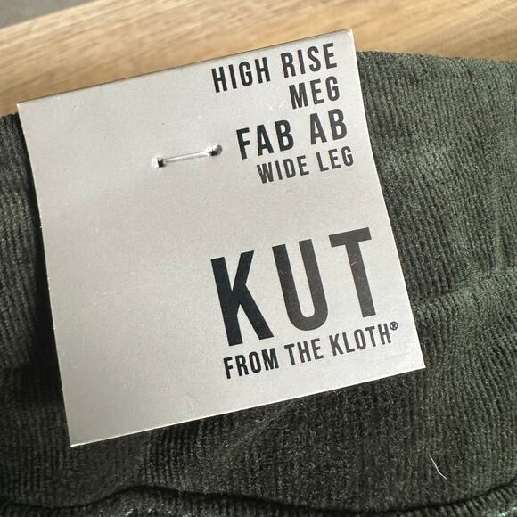 Kut from the Kloth Meg Corduroy Fab Ab Wide Leg Dark Forest Green 4 Petite - Picture 8 of 14